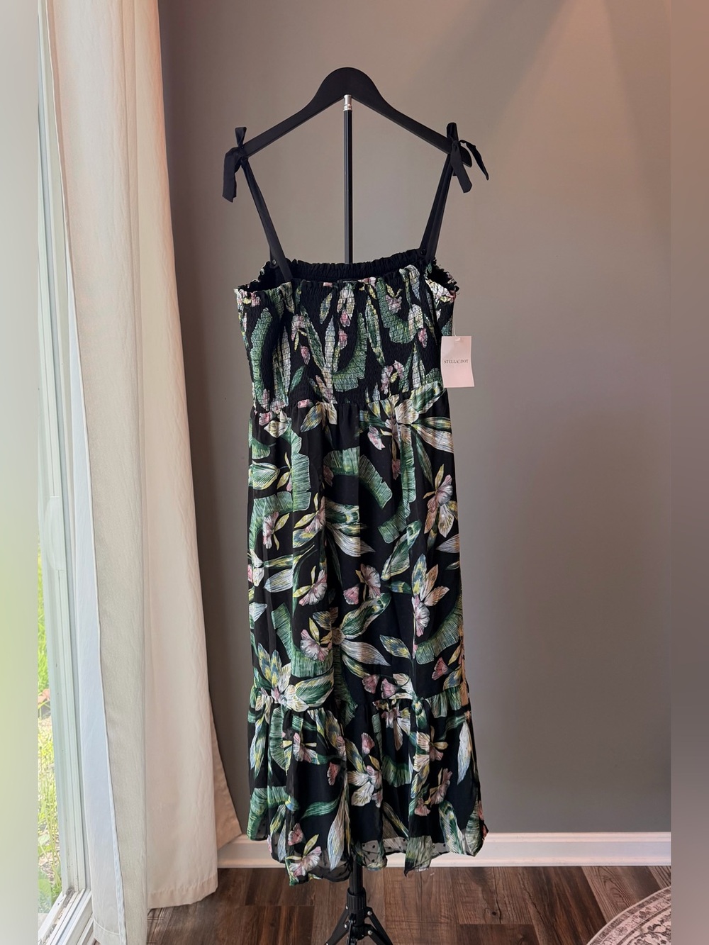 Stella & Dot Floral Tropical Tie Strap Chiffon Midi Dress 2X Vacation Summer NWT
